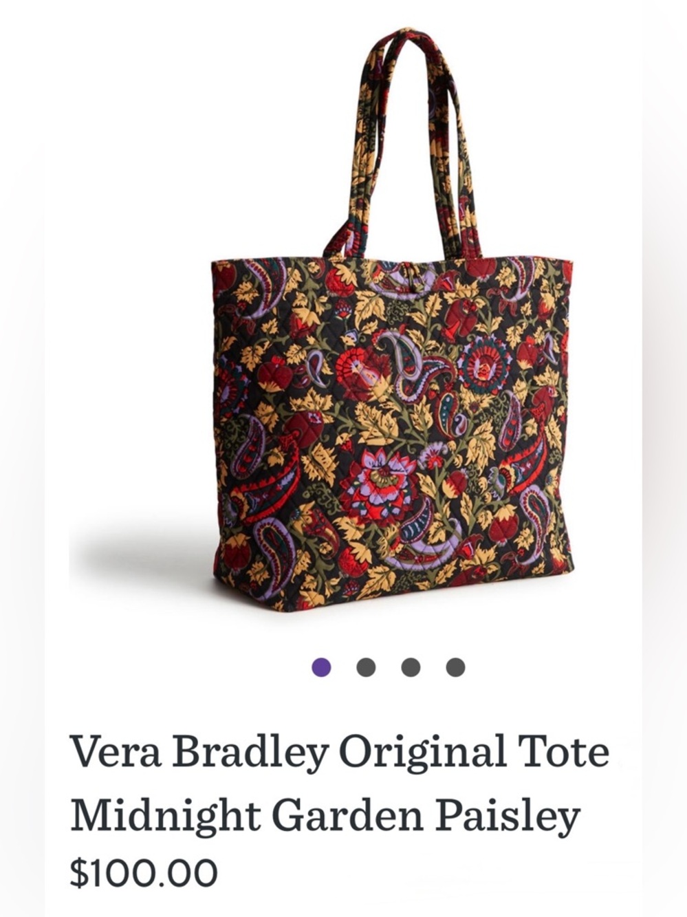 Vera Bradley Midnight Garden Paisley Tote-NWT